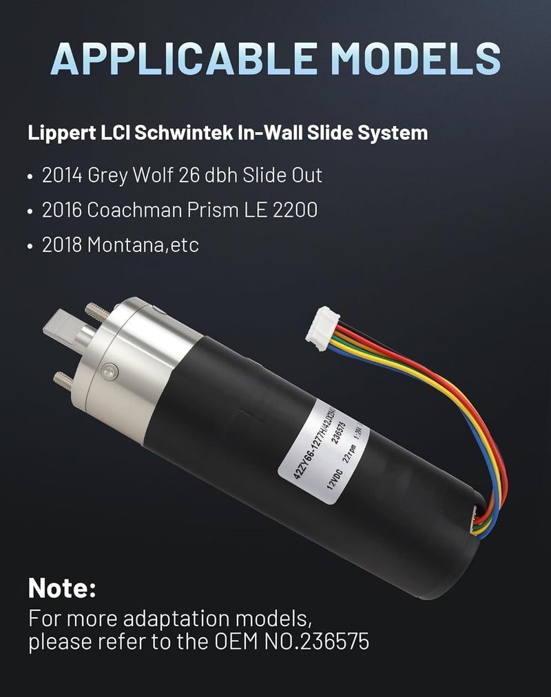 Radvik 236575 RV in-Wall Slide-Out Motor Compatible with Lippert Schwintek Systems, 300:1 High Torque Gear Ratio, IG-42 Motor Assembly, 12V DC - Image 2
